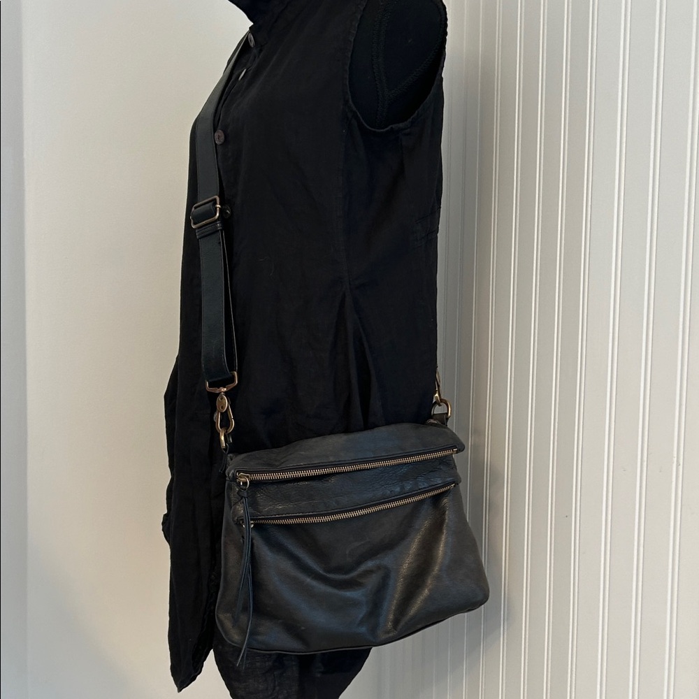 Black Leather Crossbody Bag - Brand: